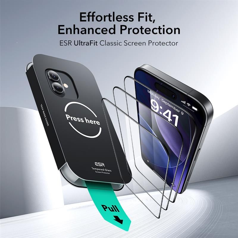ESR UltraFit Tempered Glass 2-pack for iPhone 16 Pro / 17 - transparent_1