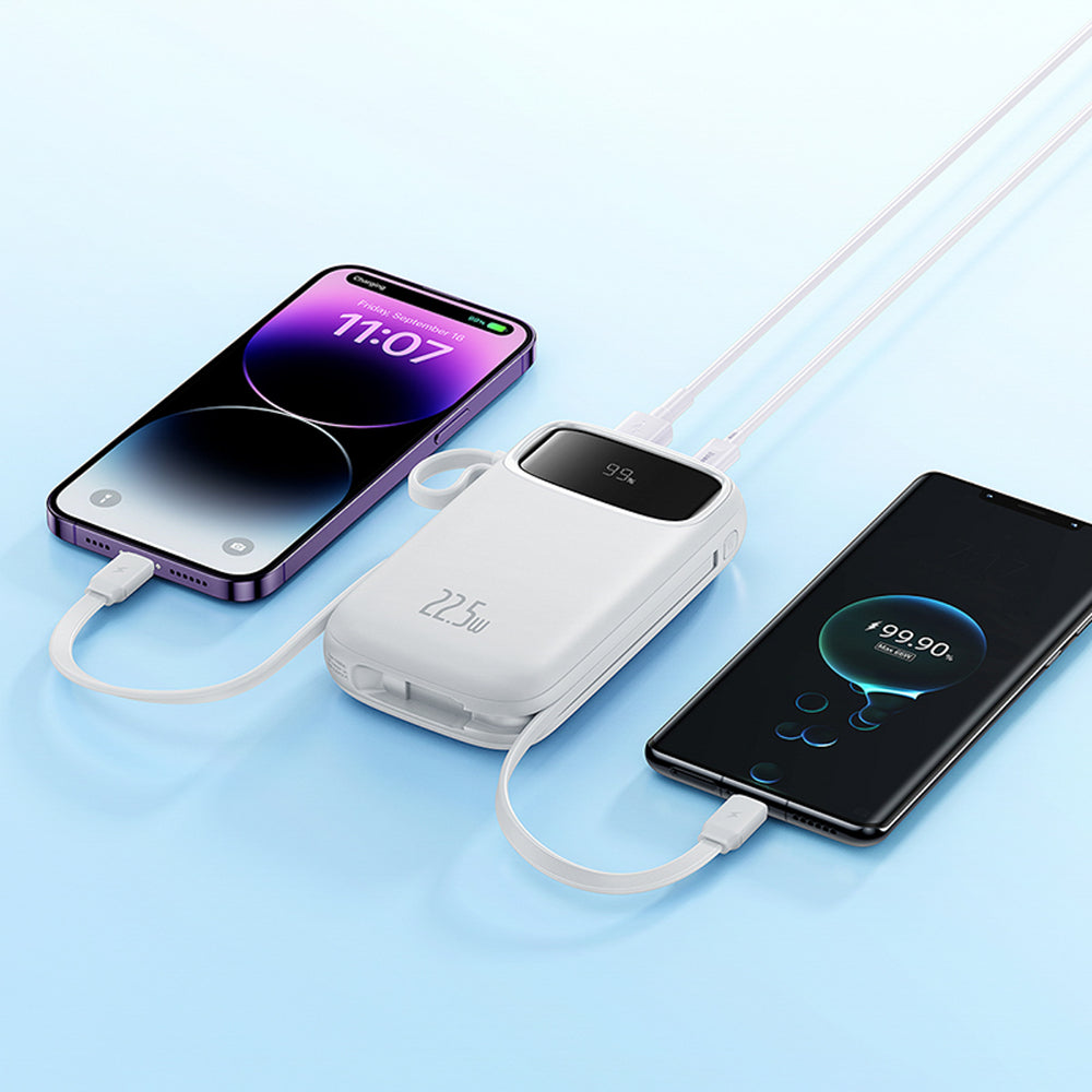 Baseus Qpow2 20000mAh 22.5W Powerbank with Dual Cable with Digital Display + Baseus Simple USB-C 3A Cable 0.3m (White) - White_10