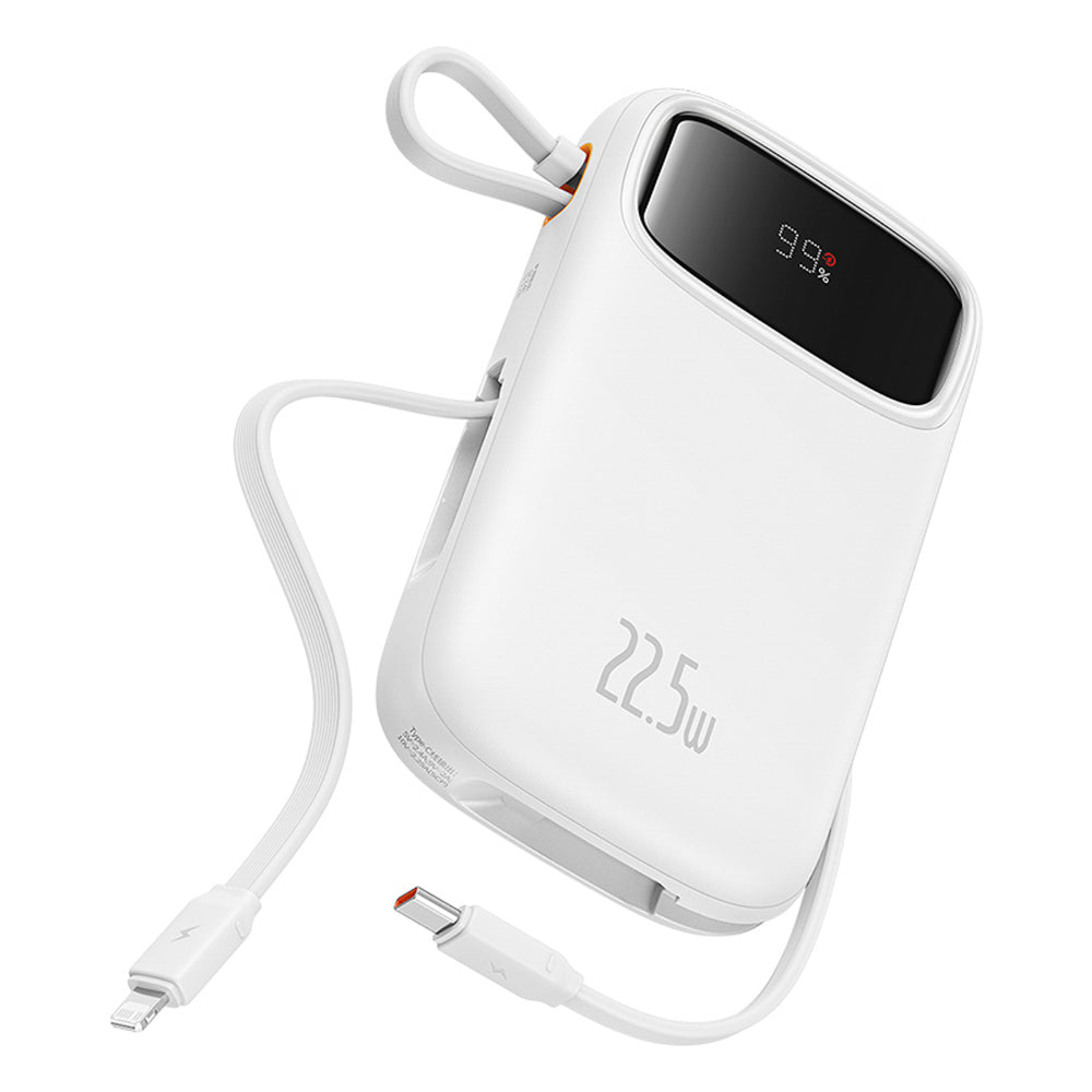 Baseus Qpow2 20000mAh 22.5W Powerbank with Dual Cable with Digital Display + Baseus Simple USB-C 3A Cable 0.3m (White) - White_3