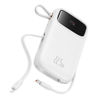 Baseus Qpow2 20000mAh 22.5W Powerbank with Dual Cable with Digital Display + Baseus Simple USB-C 3A Cable 0.3m (White) - White_3