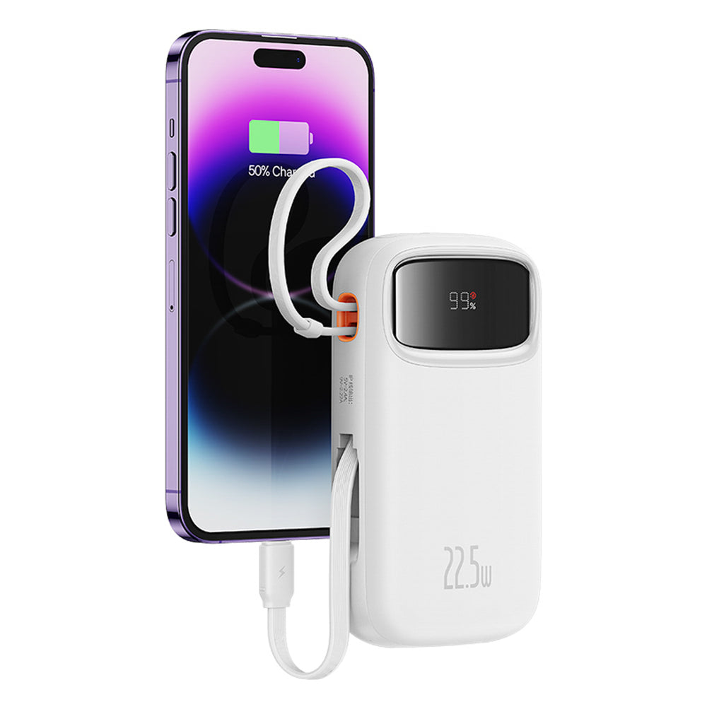 Baseus Qpow2 20000mAh 22.5W Powerbank with Dual Cable with Digital Display + Baseus Simple USB-C 3A Cable 0.3m (White) - White_6