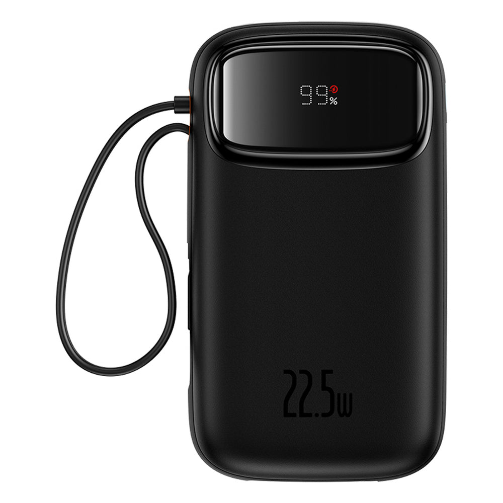 Baseus Qpow2 20000mAh 22.5W Powerbank with Dual Cable with Digital Display + Baseus Simple USB-C 3A Cable 0.3m (Black) - Black_0
