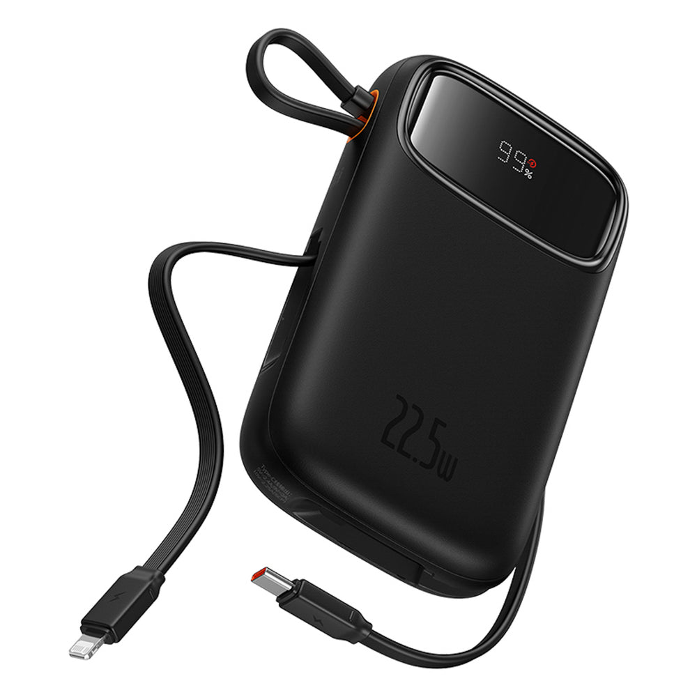 Baseus Qpow2 20000mAh 22.5W Powerbank with Dual Cable with Digital Display + Baseus Simple USB-C 3A Cable 0.3m (Black) - Black_3