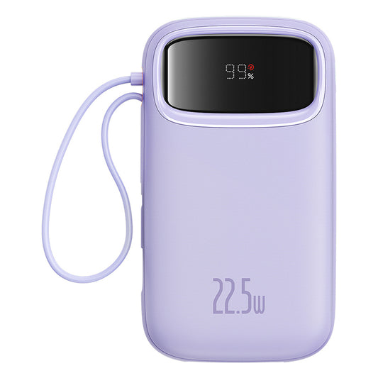 Baseus Qpow2 20000mAh 22.5W Powerbank with Dual Cable with Digital Display + Baseus Simple USB-C 3A Cable 0.3m (White) - Purple_0