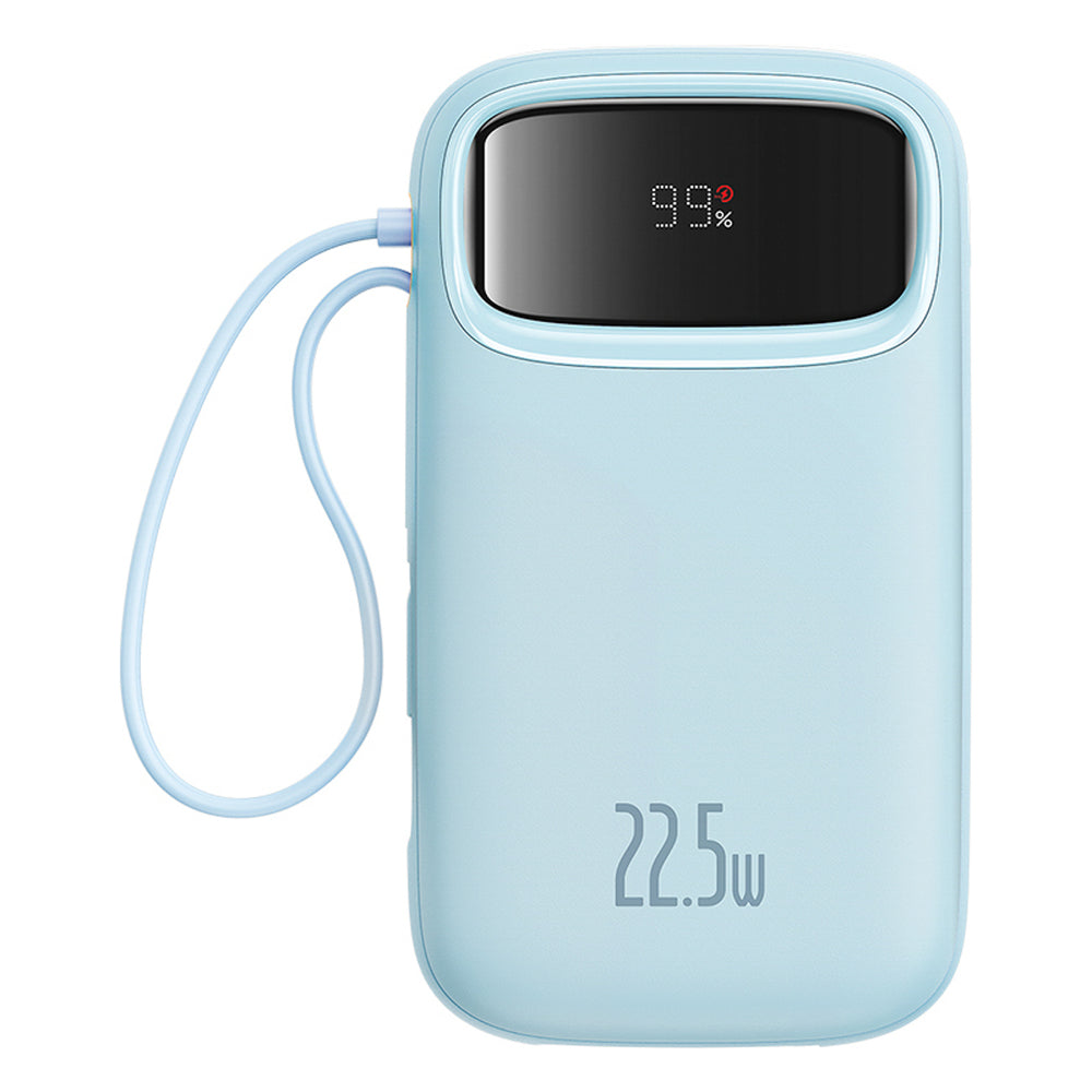 Baseus Qpow2 20000mAh 22.5W Powerbank with Dual Cable with Digital Display + Baseus Simple USB-C 3A Cable 0.3m (White) - Blue_0