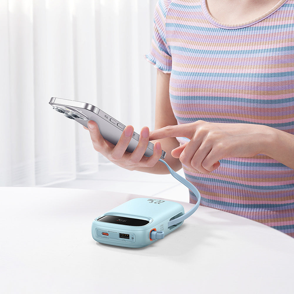 Baseus Qpow2 20000mAh 22.5W Powerbank with Dual Cable with Digital Display + Baseus Simple USB-C 3A Cable 0.3m (White) - Blue_11