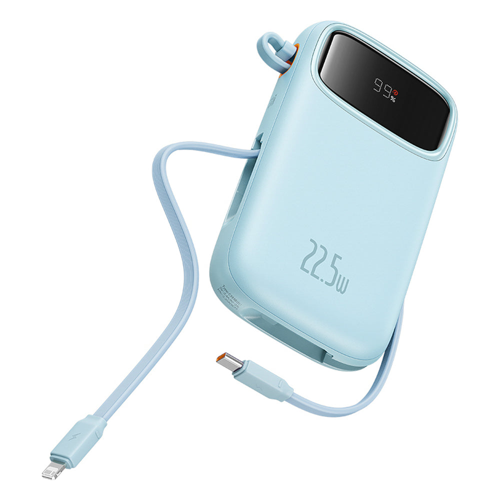 Baseus Qpow2 20000mAh 22.5W Powerbank with Dual Cable with Digital Display + Baseus Simple USB-C 3A Cable 0.3m (White) - Blue_3
