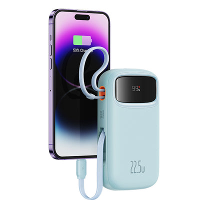 Baseus Qpow2 20000mAh 22.5W Powerbank with Dual Cable with Digital Display + Baseus Simple USB-C 3A Cable 0.3m (White) - Blue_6