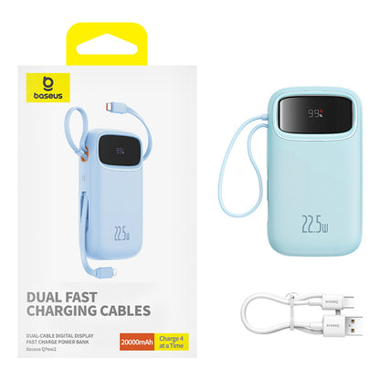 Baseus Qpow2 20000mAh 22.5W Powerbank with Dual Cable with Digital Display + Baseus Simple USB-C 3A Cable 0.3m (White) - Blue_7