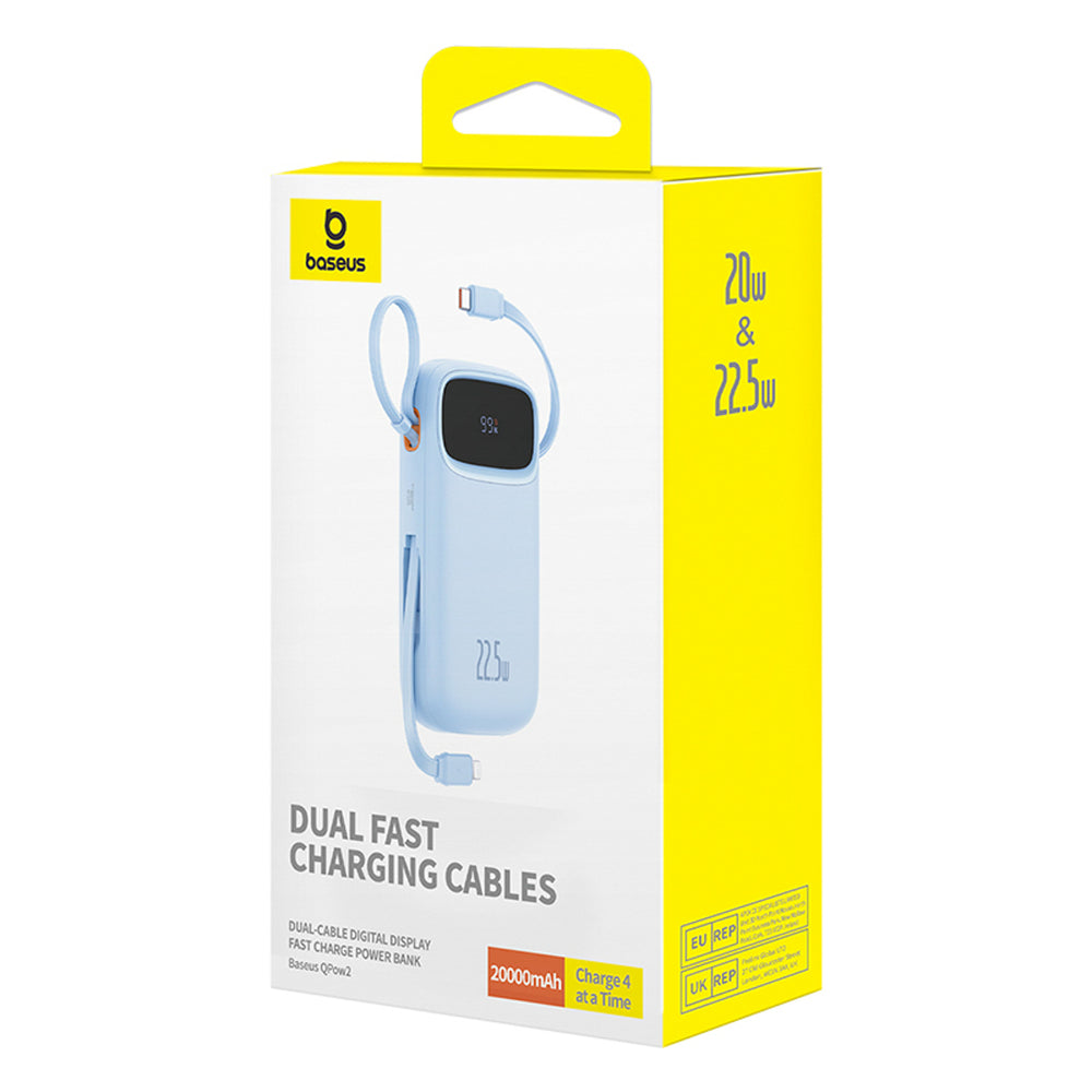 Baseus Qpow2 20000mAh 22.5W Powerbank with Dual Cable with Digital Display + Baseus Simple USB-C 3A Cable 0.3m (White) - Blue_8