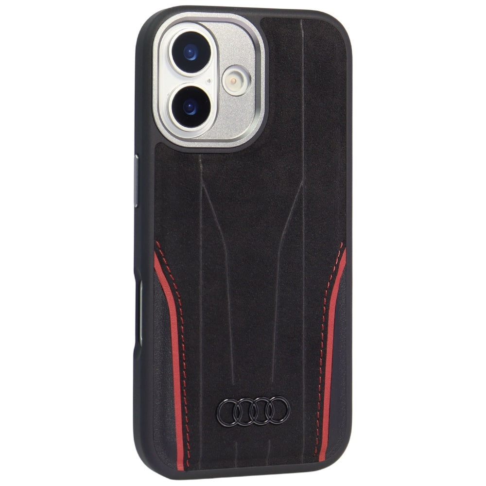 Audi R8 Genuine Leather MagSafe Case for iPhone 17 - Black and Red_1