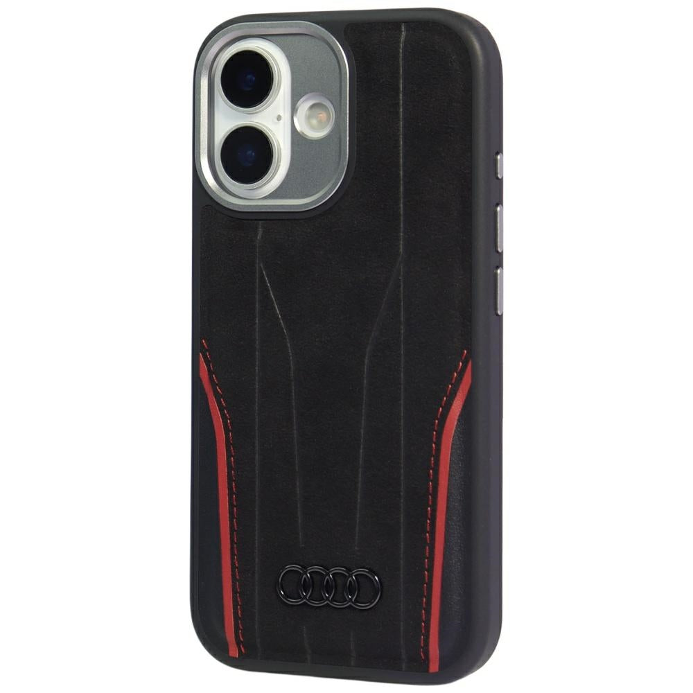 Audi R8 Genuine Leather MagSafe Case for iPhone 17 - Black and Red_2