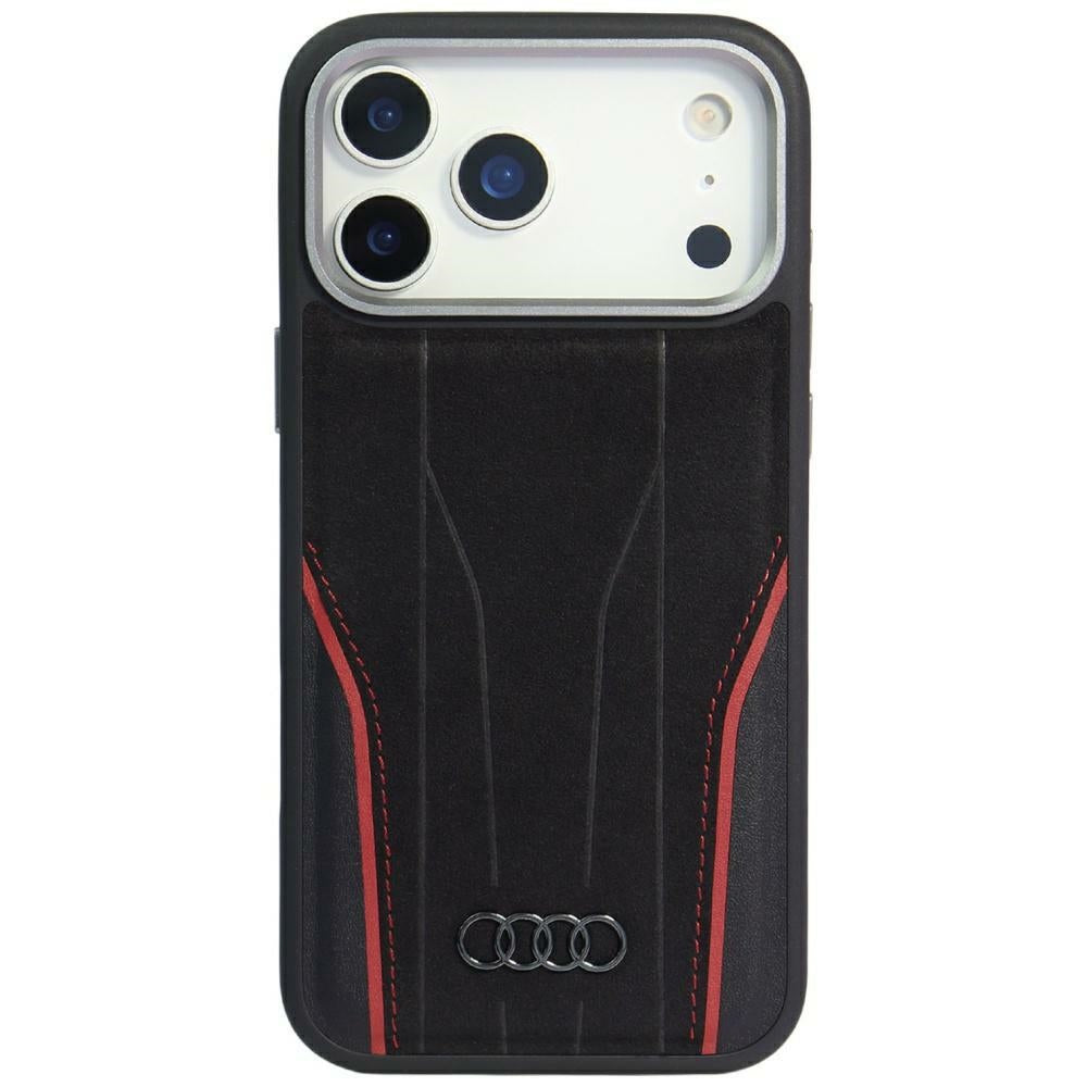 Audi R8 Genuine Leather MagSafe Case for iPhone 17 Pro - Black and Red_0