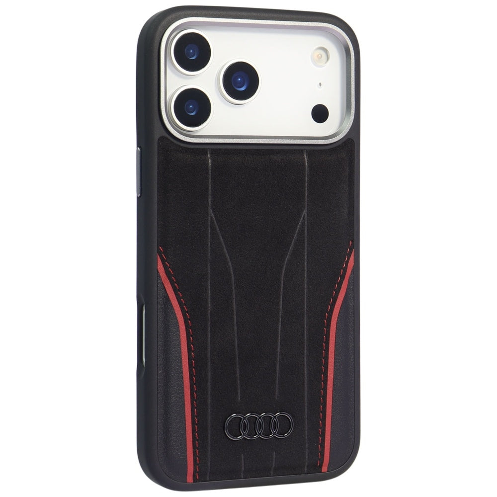 Audi R8 Genuine Leather MagSafe Case for iPhone 17 Pro - Black and Red_1