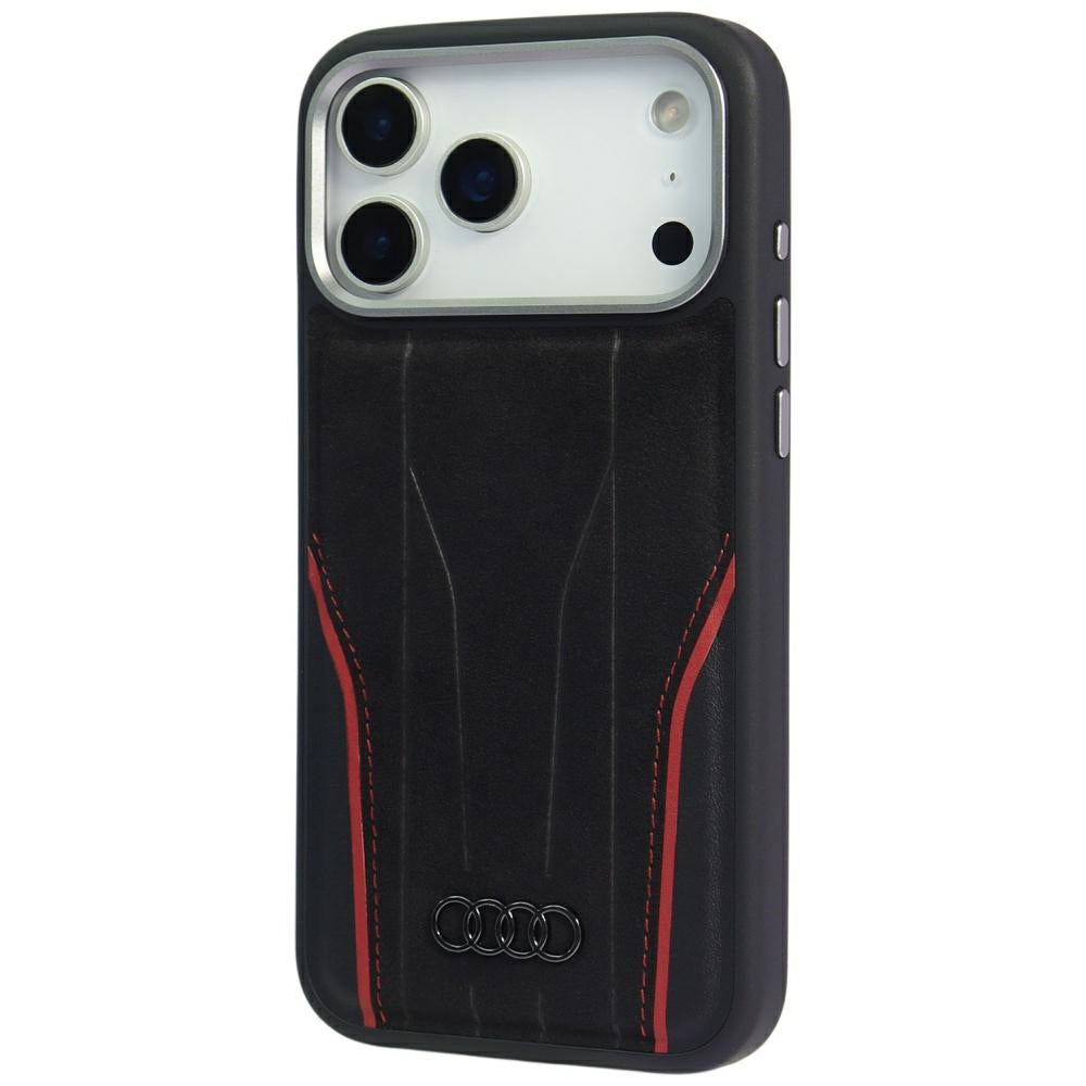 Audi R8 Genuine Leather MagSafe Case for iPhone 17 Pro - Black and Red_2