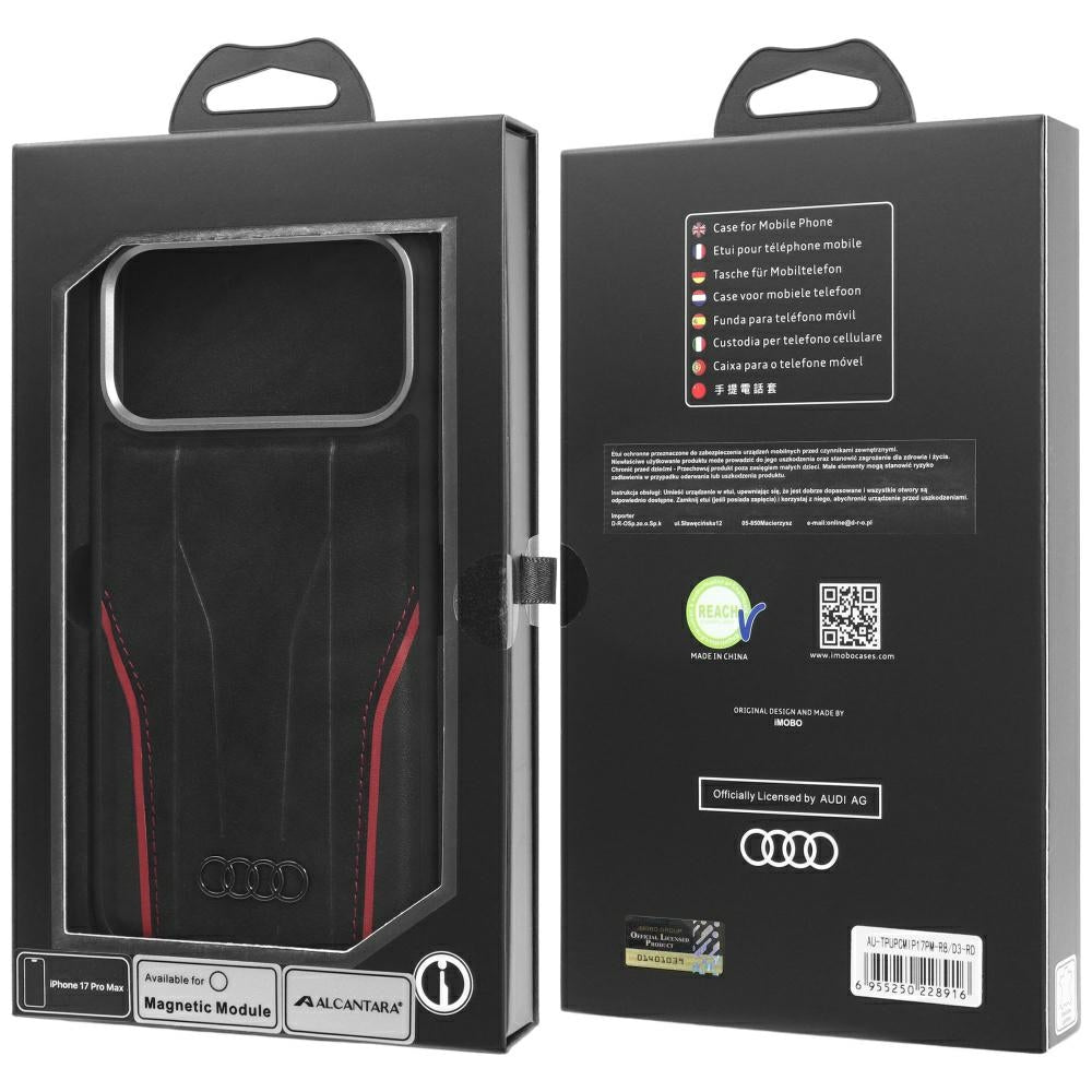Audi R8 Genuine Leather MagSafe Case for iPhone 17 Pro Max - Black and Red_9