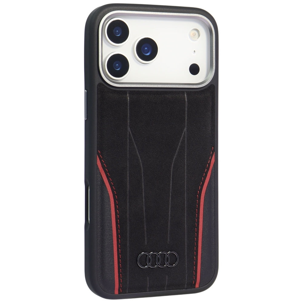 Audi R8 Genuine Leather MagSafe Case for iPhone 17 Pro Max - Black and Red_1