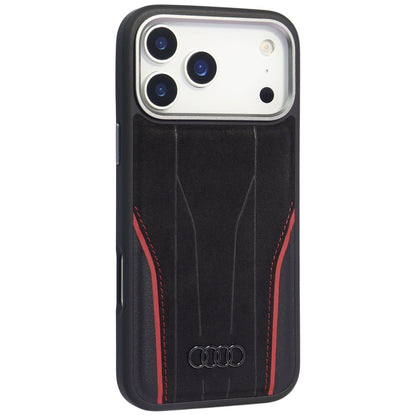 Audi R8 Genuine Leather MagSafe Case for iPhone 17 Pro Max - Black and Red_1