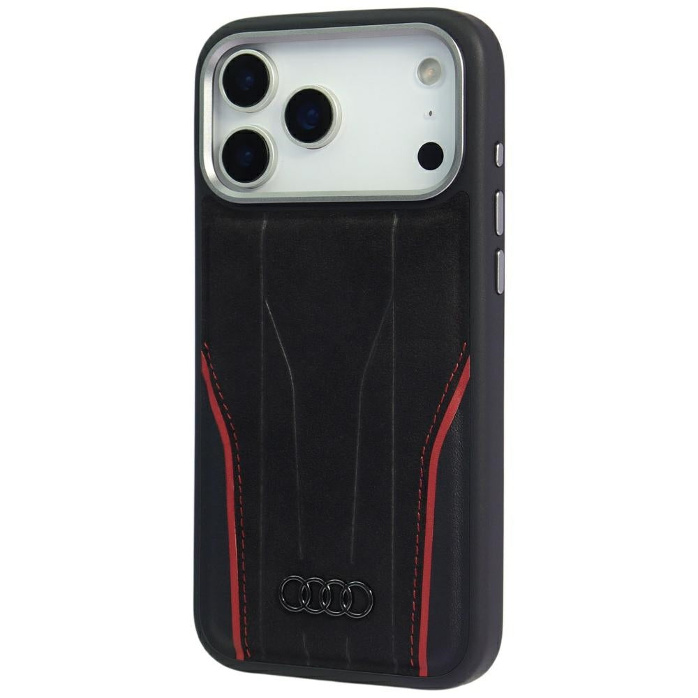Audi R8 Genuine Leather MagSafe Case for iPhone 17 Pro Max - Black and Red_2