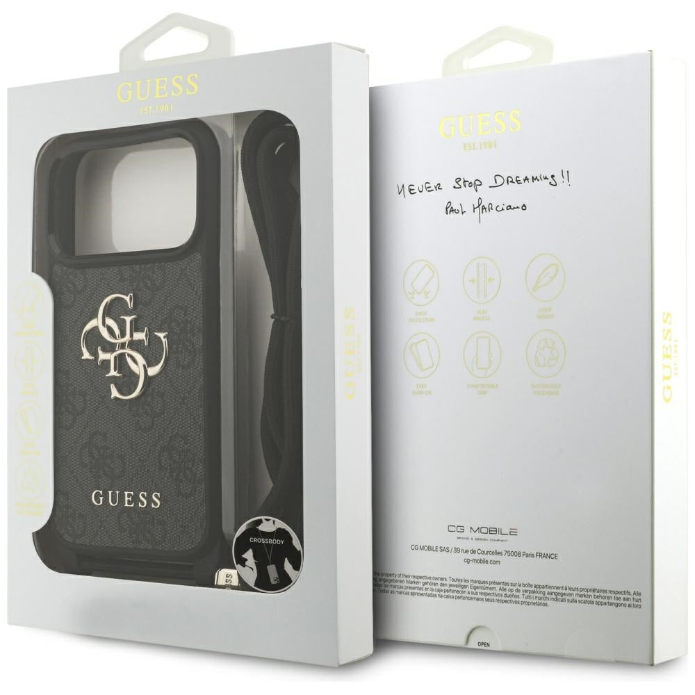 Guess 4G Big Logo Cord Stap Crossbody Case for iPhone 17 Pro - Black_6