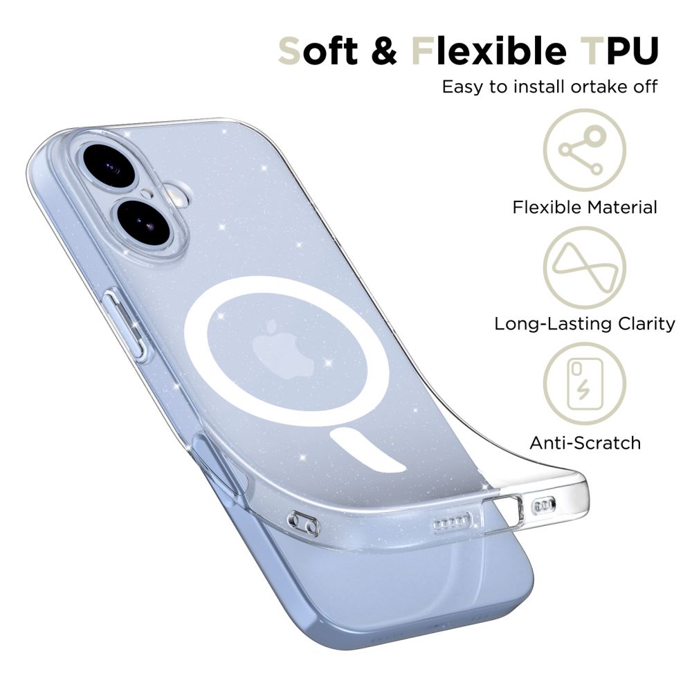 Tech-Protect FlexAir MagSafe Case for iPhone 17 - Clear Glitter_2
