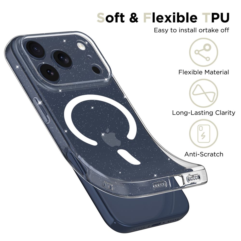 Tech-Protect FlexAir MagSafe Case for iPhone 17 Pro Max - Clear Glitter_2