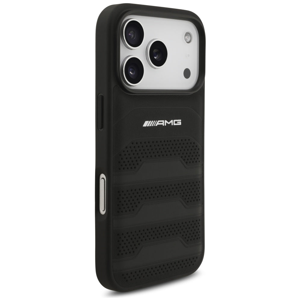 AMG Leather Debossed Lines Logo Case for iPhone 17 Pro - Black_3
