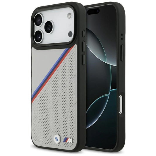 BMW M Tricolor Metal Logo MagSafe Case for iPhone 17 Pro Max - Gray_0