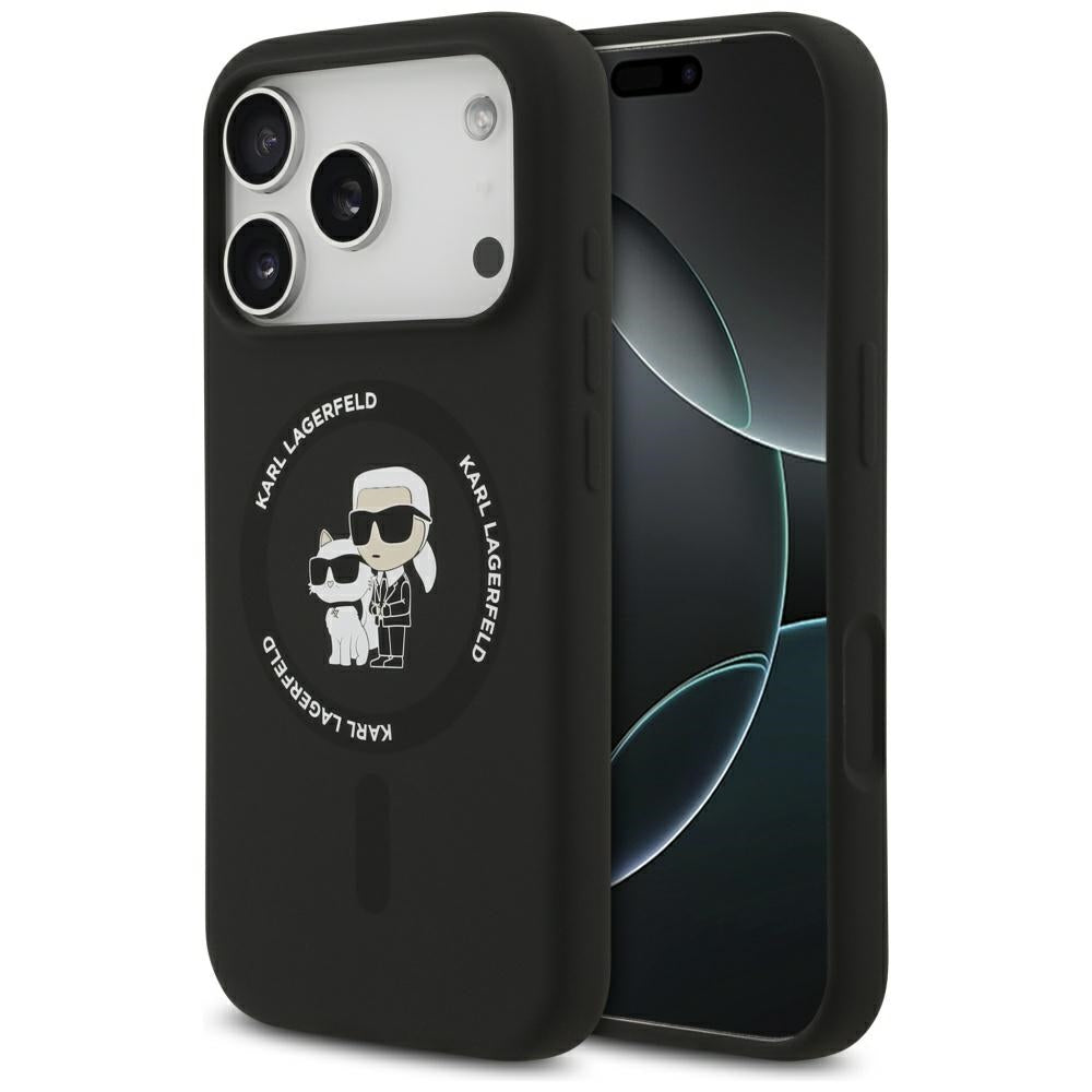 Karl Lagerfeld Silicone Karl&amp;Choupette Ring MagSafe Case for iPhone 17 Pro Max - Black_0