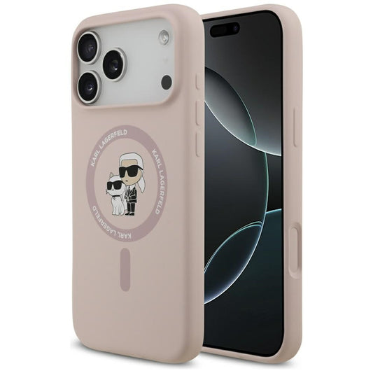 Karl Lagerfeld Silicone Karl&amp;Choupette Ring MagSafe Case for iPhone 17 Pro Max - Pink_0
