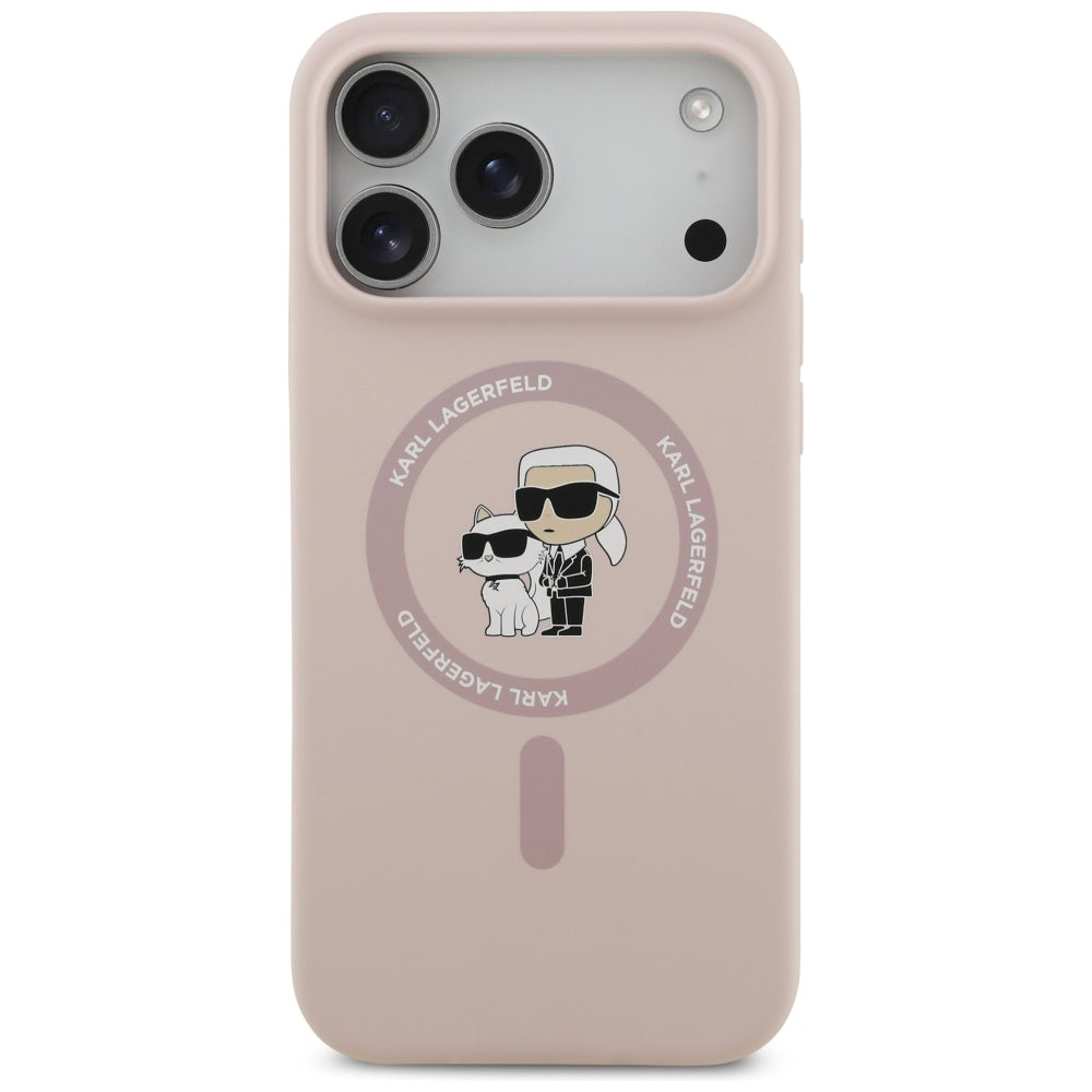 Karl Lagerfeld Silicone Karl&amp;Choupette Ring MagSafe Case for iPhone 17 Pro Max - Pink_2
