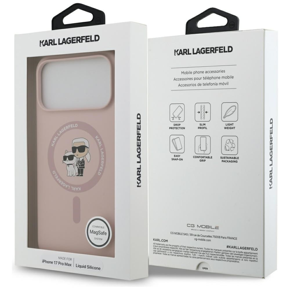 Karl Lagerfeld Silicone Karl&amp;Choupette Ring MagSafe Case for iPhone 17 Pro Max - Pink_7