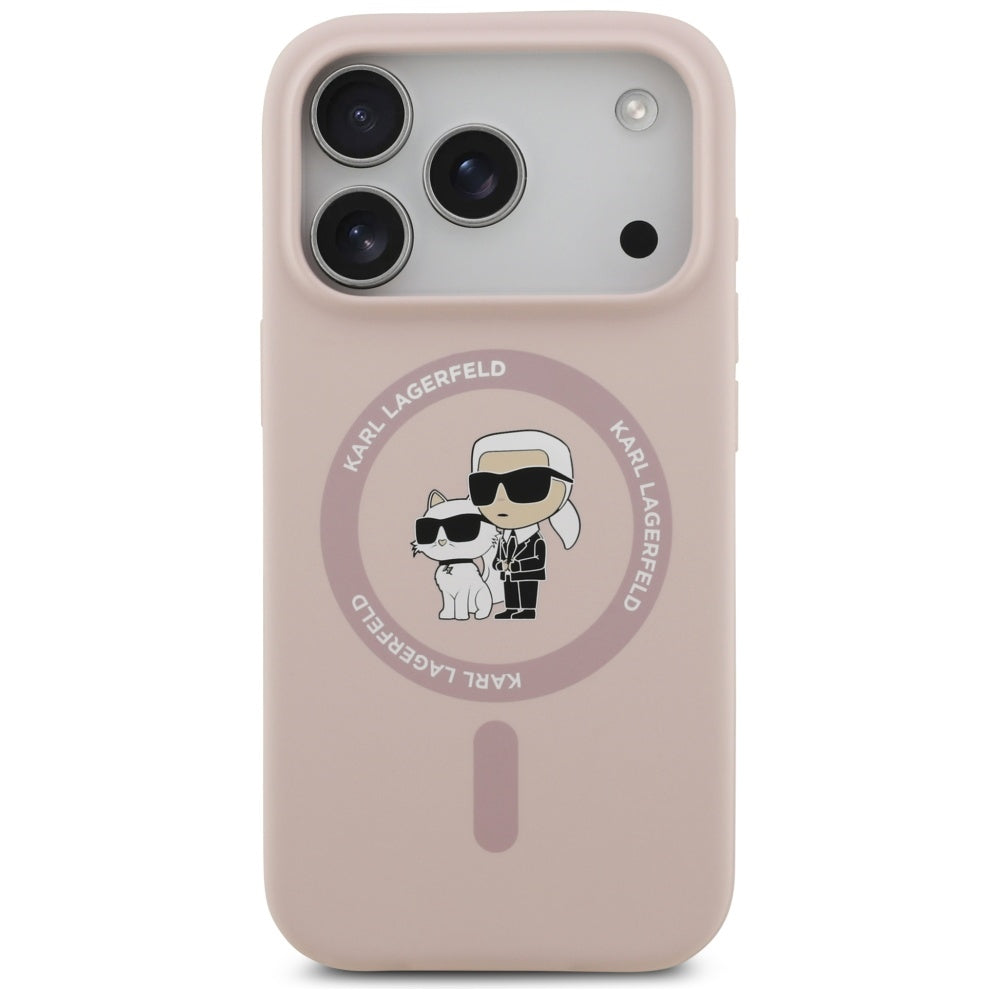 Karl Lagerfeld Silicone Karl&amp;Choupette Ring MagSafe Case for iPhone 17 Pro - Pink_2