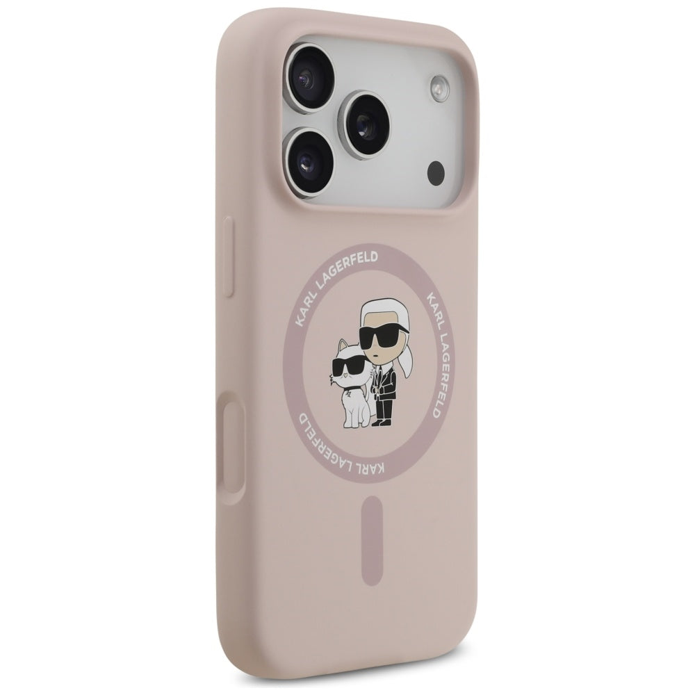 Karl Lagerfeld Silicone Karl&amp;Choupette Ring MagSafe Case for iPhone 17 Pro - Pink_3