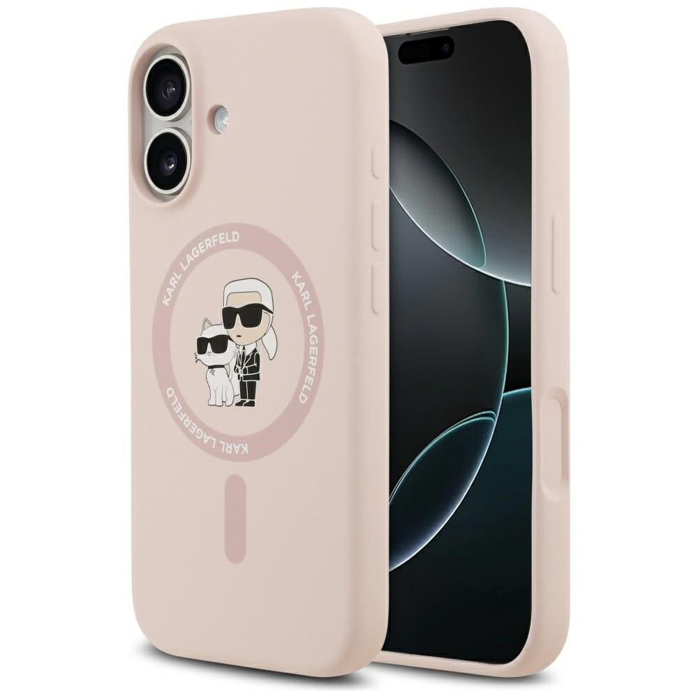 Karl Lagerfeld Silicone Karl&amp;Choupette Ring MagSafe Case for iPhone 17 - Pink_0