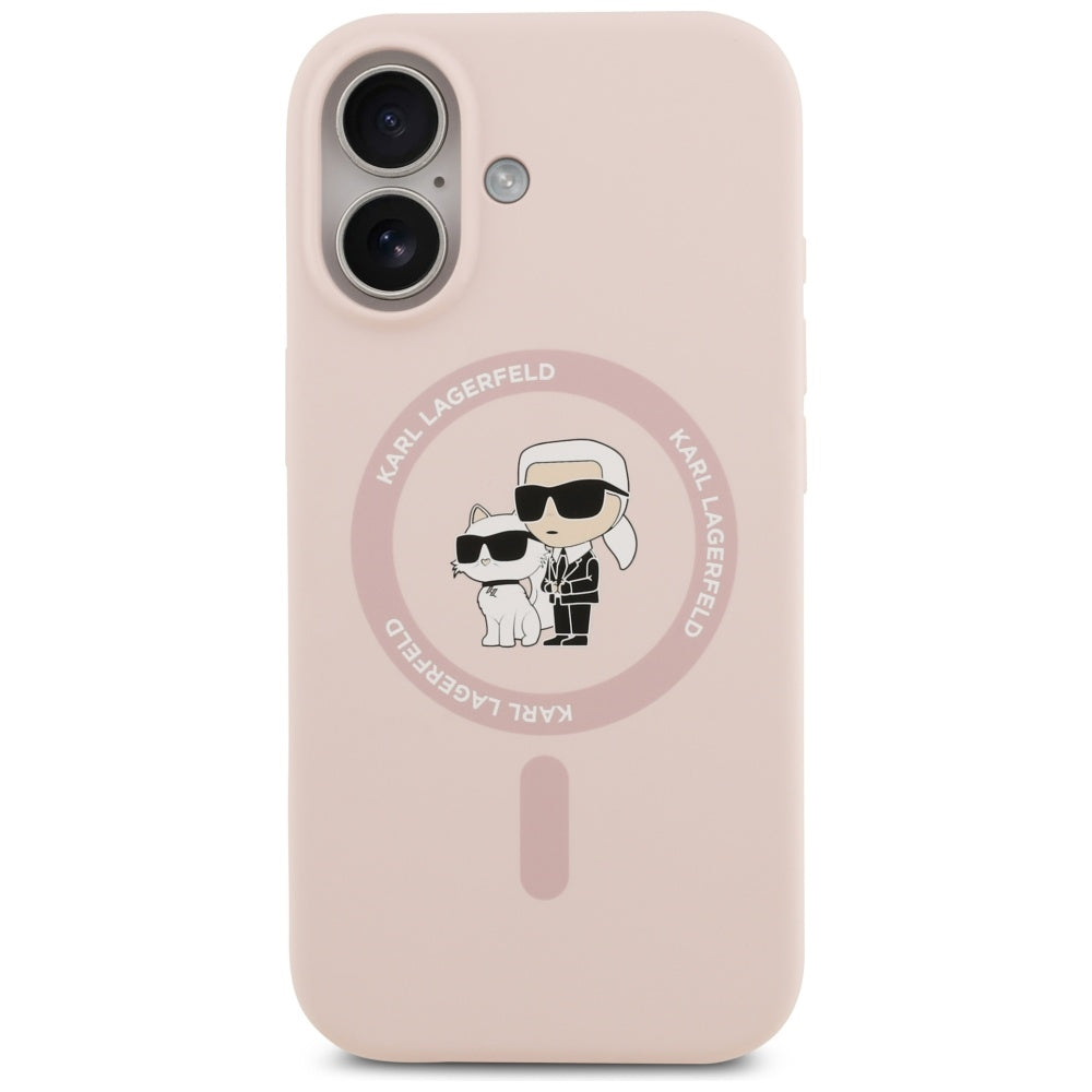 Karl Lagerfeld Silicone Karl&amp;Choupette Ring MagSafe Case for iPhone 17 - Pink_2
