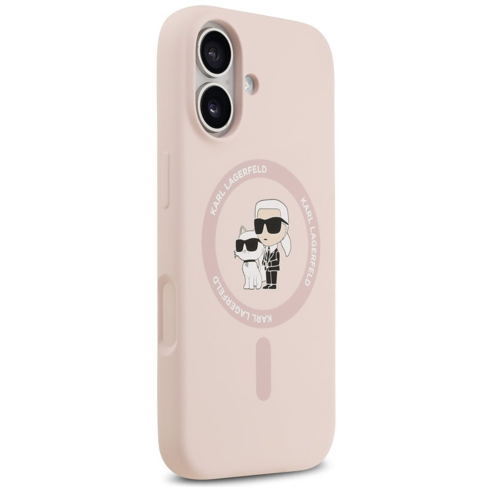 Karl Lagerfeld Silicone Karl&amp;Choupette Ring MagSafe Case for iPhone 17 - Pink_3