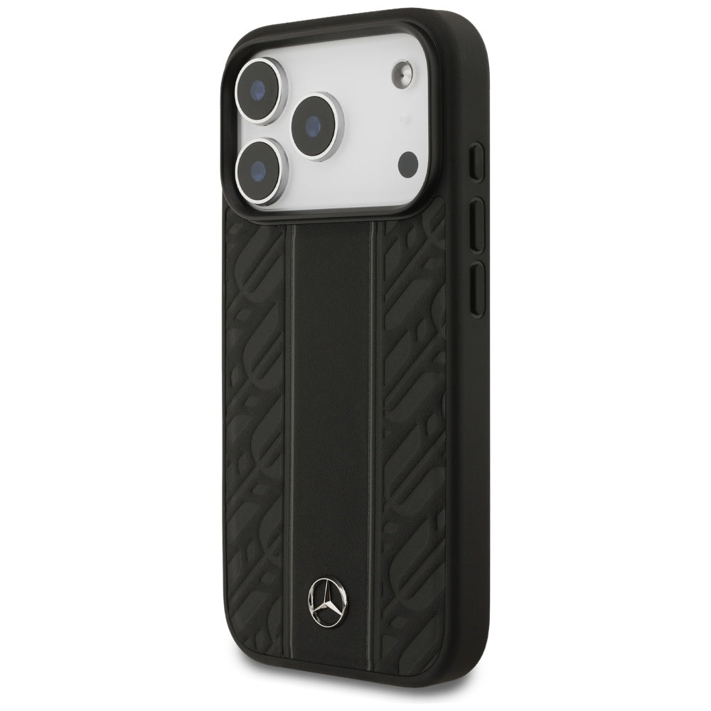 Mercedes Leather Laurel Leaves Stripes MagSafe Case for iPhone 17 Pro - Black_1
