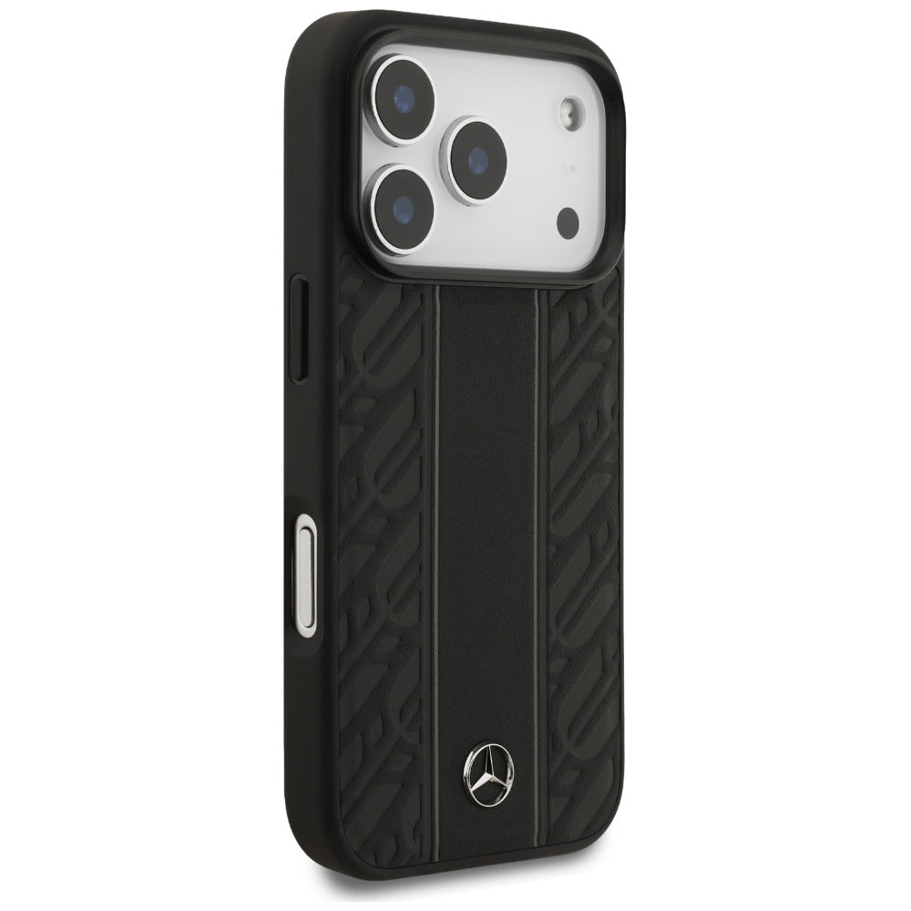 Mercedes Leather Laurel Leaves Stripes MagSafe Case for iPhone 17 Pro - Black_3