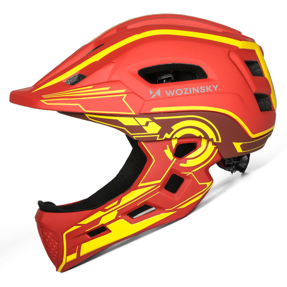 Wozinsky Kids' Full Face Bike Helmet with USB Rear Light S - Red and Yellow_2