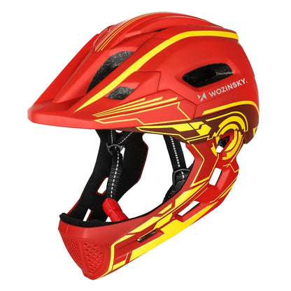 Wozinsky Kids' Full Face Bike Helmet with USB Rear Light S - Red and Yellow_0