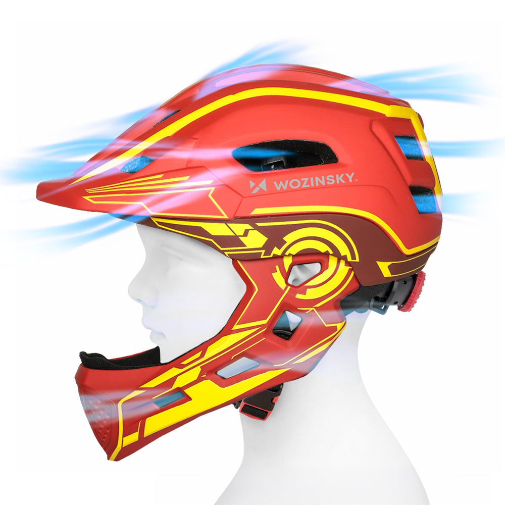 Wozinsky Kids' Full Face Bike Helmet with USB Rear Light S - Red and Yellow_3