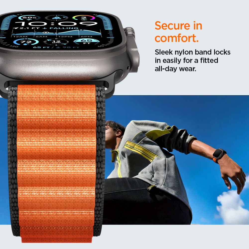 Spigen WBF1 Strap for Apple Watch 44 / 45 / 46 / 49 mm - Black and Orange_12
