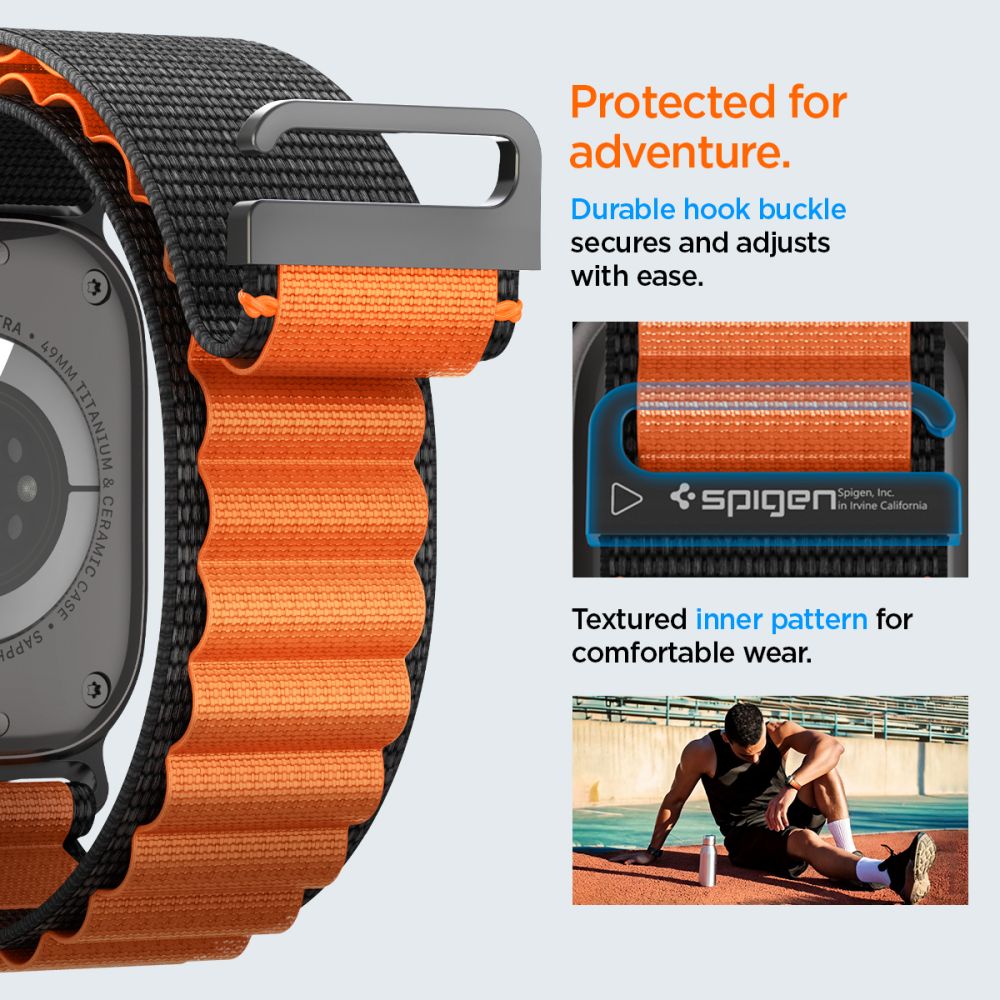 Spigen WBF1 Strap for Apple Watch 44 / 45 / 46 / 49 mm - Black and Orange_13