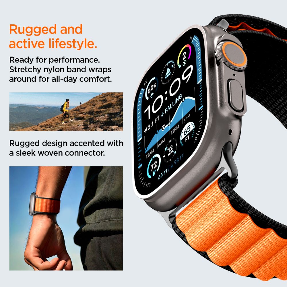 Spigen WBF1 Strap for Apple Watch 44 / 45 / 46 / 49 mm - Black and Orange_15