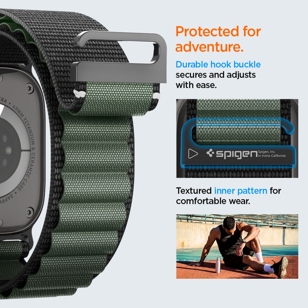 Strap Spigen WBF1 Strap for Apple Watch 44 / 45 / 46 / 49 mm - Black and Green_13