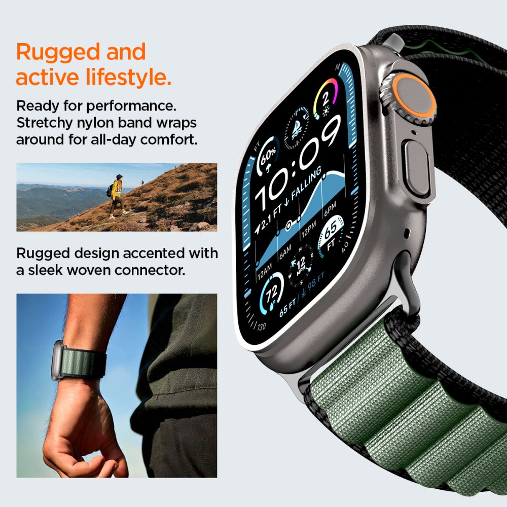 Strap Spigen WBF1 Strap for Apple Watch 44 / 45 / 46 / 49 mm - Black and Green_15