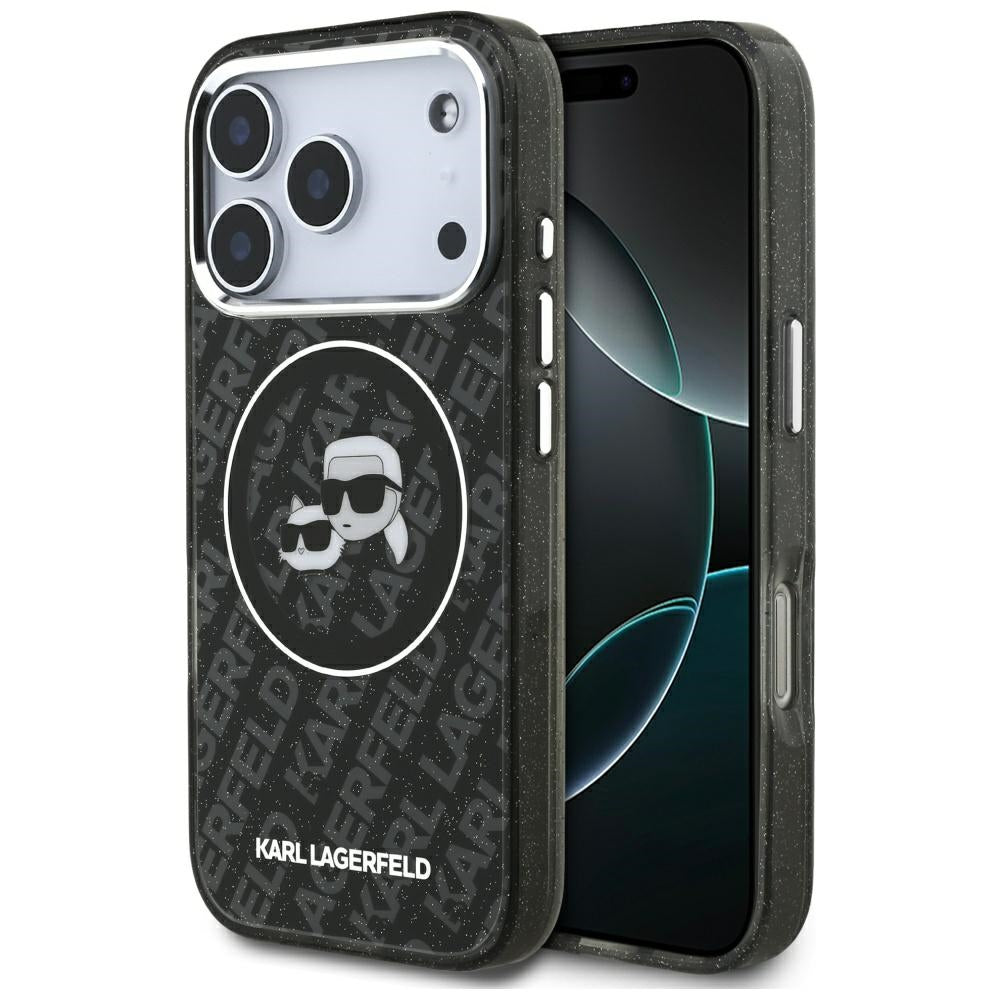 Karl Lagerfeld IML Glitter Karl&amp;Choupette Heads Logo MagSafe Case for iPhone 17 Pro - Black_0