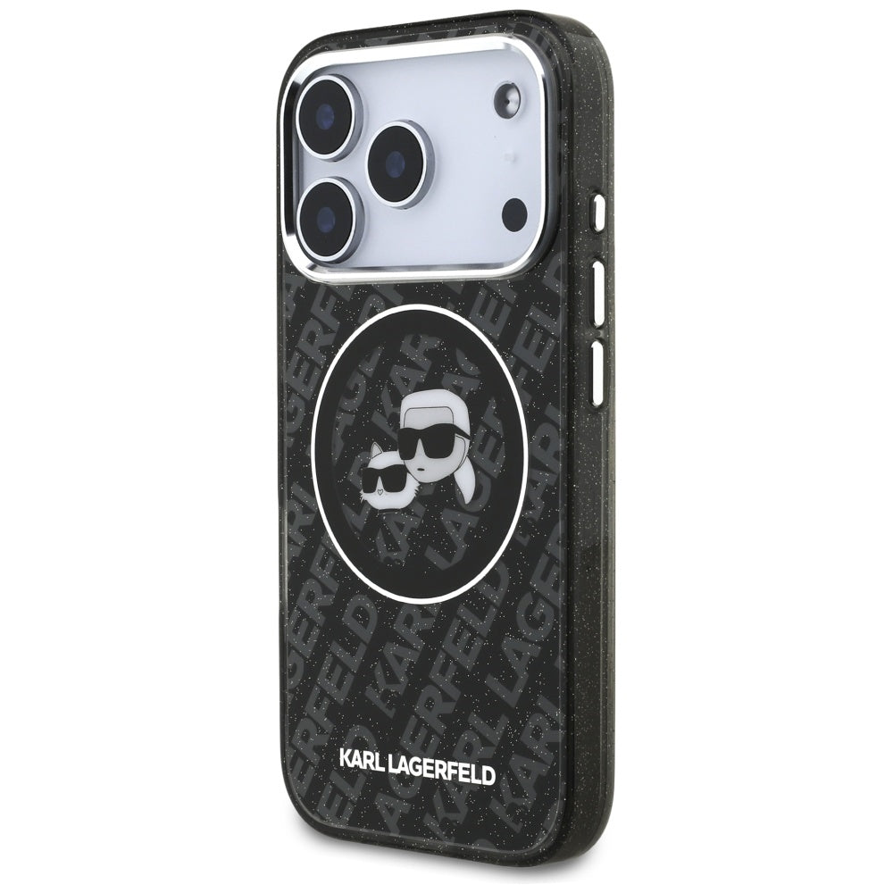 Karl Lagerfeld IML Glitter Karl&amp;Choupette Heads Logo MagSafe Case for iPhone 17 Pro - Black_1