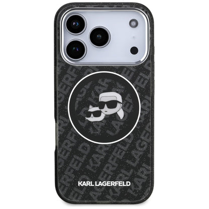 Karl Lagerfeld IML Glitter Karl&amp;Choupette Heads Logo MagSafe Case for iPhone 17 Pro - Black_2